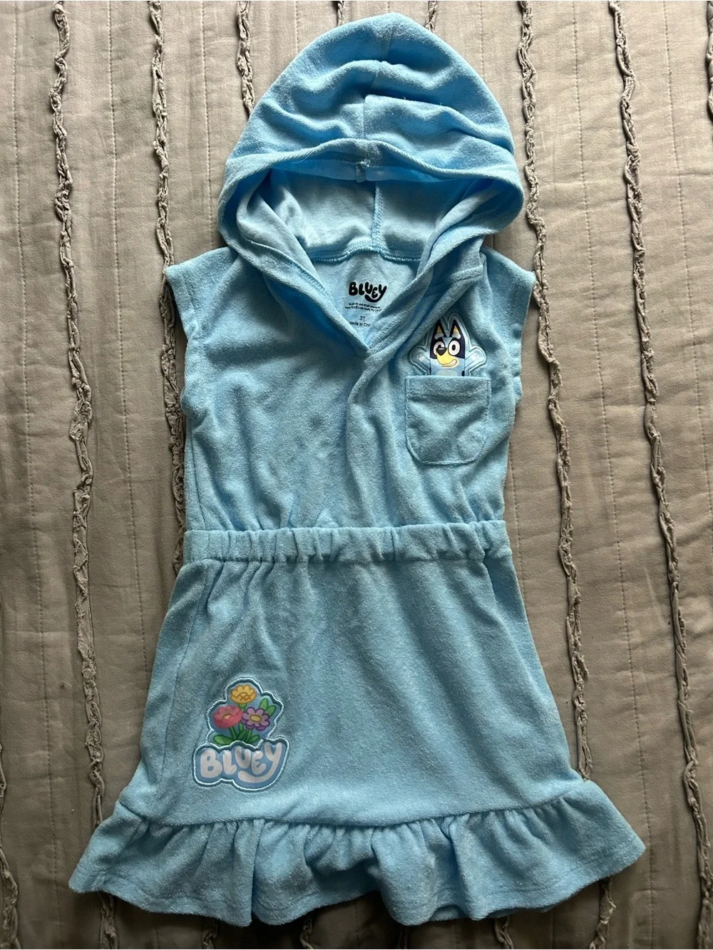 Blue Hooded Terry Dress with 'Bluey' Character